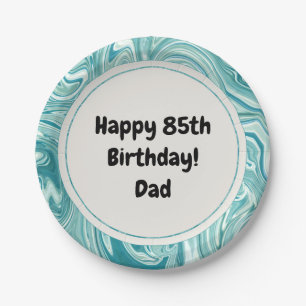 Happy Birthday Personalise Blue Liquid Marble Pape Paper Plate