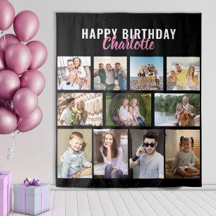 Happy Birthday Personalised 11 Photo Collage Tapestry