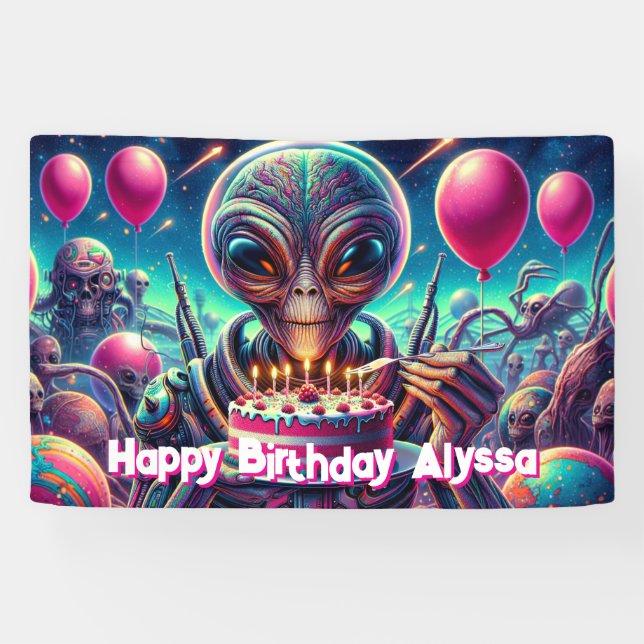 Happy Birthday | Personalised Alien Themed Banner (Horizontal)