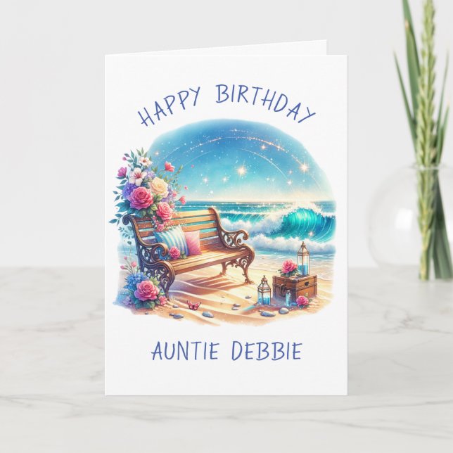 Happy Birthday Personalised Beach Theme Card (Front)
