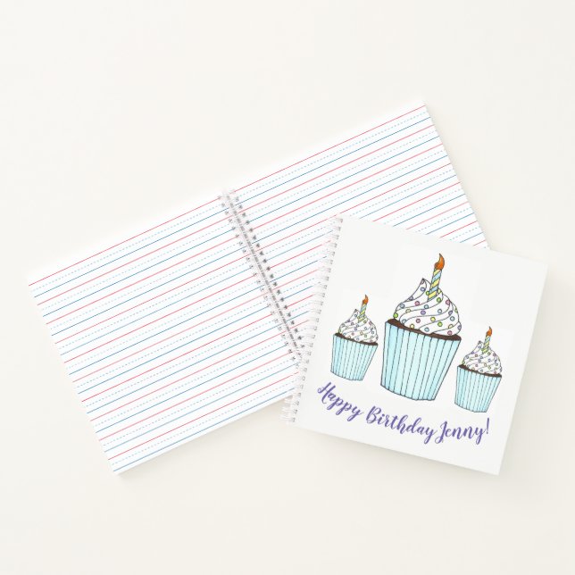 Happy Birthday Personalised Cake Cupcake Favour Notebook (Inside)