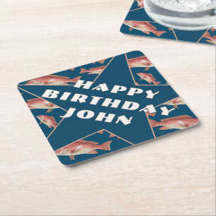 Happy Birthday Personalised Fishing Theme Party Paper Coaster
