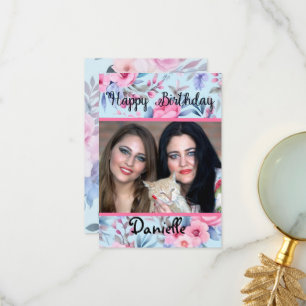 Happy Birthday personalised floral photocard Thank You Card
