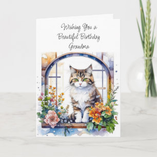 Happy Birthday Personalised Grandma Cute Cat Card