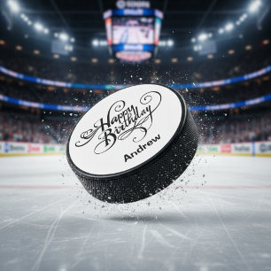 Happy Birthday Personalised  Hockey Puck