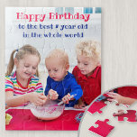 Happy Birthday Personalised Kids Photo Jigsaw Puzzle<br><div class="desc">Personalised photo jigsaw puzzle for a young child's birthday. The photo template is set up for you to add one of your favourite pictures, which will be displayed in portrait format. Your photo has a custom text overlay in cute and quirkly lettering. The sample wording reads "Happy Birthday to the...</div>