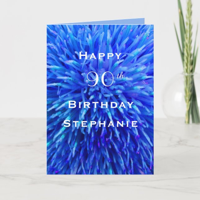 Happy Birthday, Personalised, Multi Blue Abstract Card (Front)
