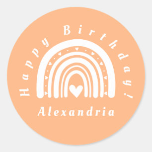 Happy Birthday Personalised Peach Rainbow Classic Round Sticker