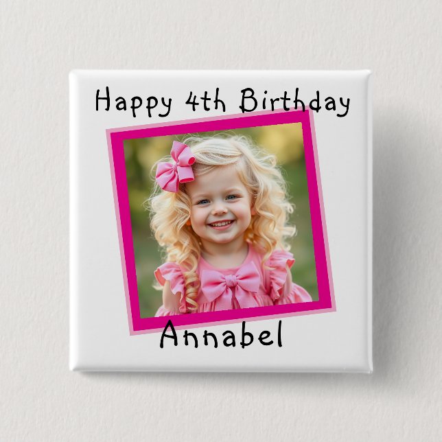 Happy Birthday Personalised Photo 15 Cm Square Badge (Front)