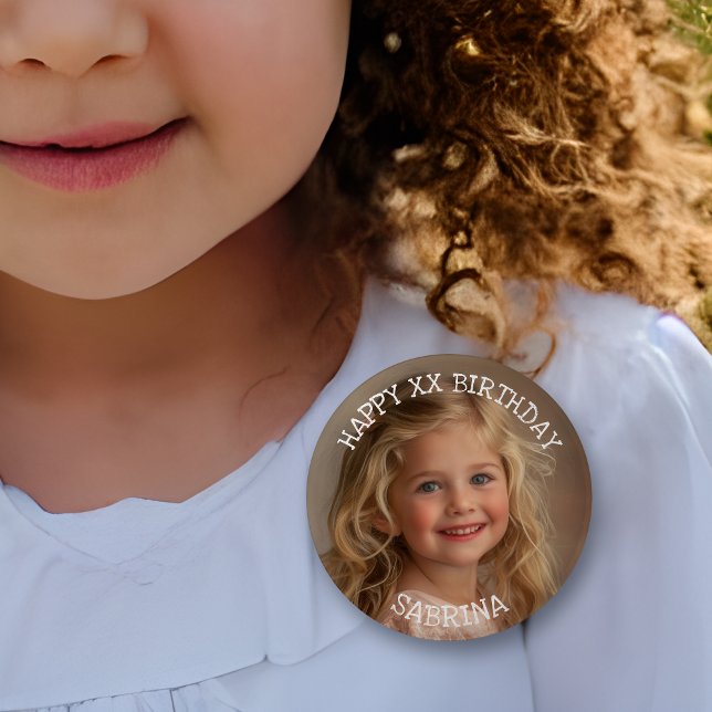 Happy Birthday Personalised Photo, Name and Age  6 Cm Round Badge (Creator Uploaded)
