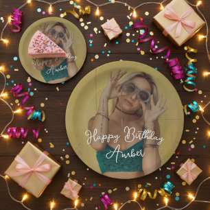 Happy Birthday Personalised Photo Paper Plate