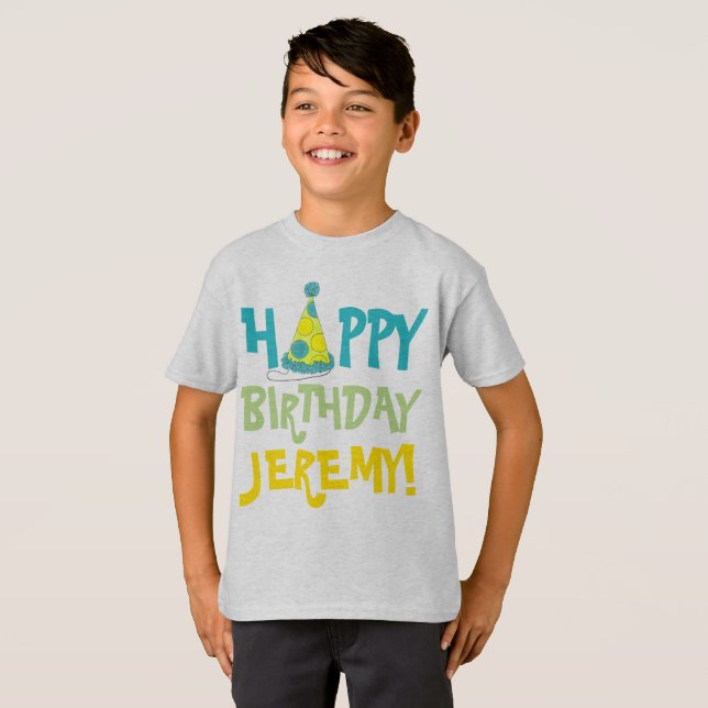 Happy Birthday Personalised Polka Dot Party Hat T-Shirt (Front Full)