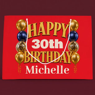 Happy Birthday Personalised Red Balloon  Large Gift Bag