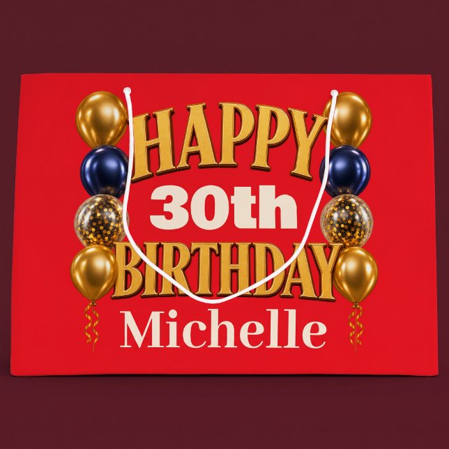Happy Birthday Personalised Red Balloon  Large Gift Bag (Creator Uploaded)