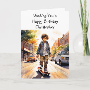 Happy Birthday Personalised   Skateboarder Card