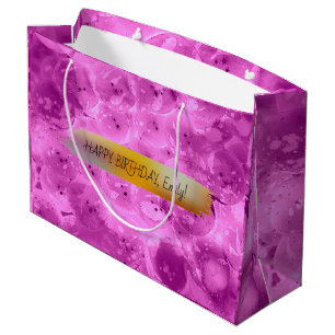 Happy Birthday Personalised trendy modern purple Large Gift Bag
