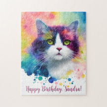 Happy Birthday Personalised Whimsical Cat