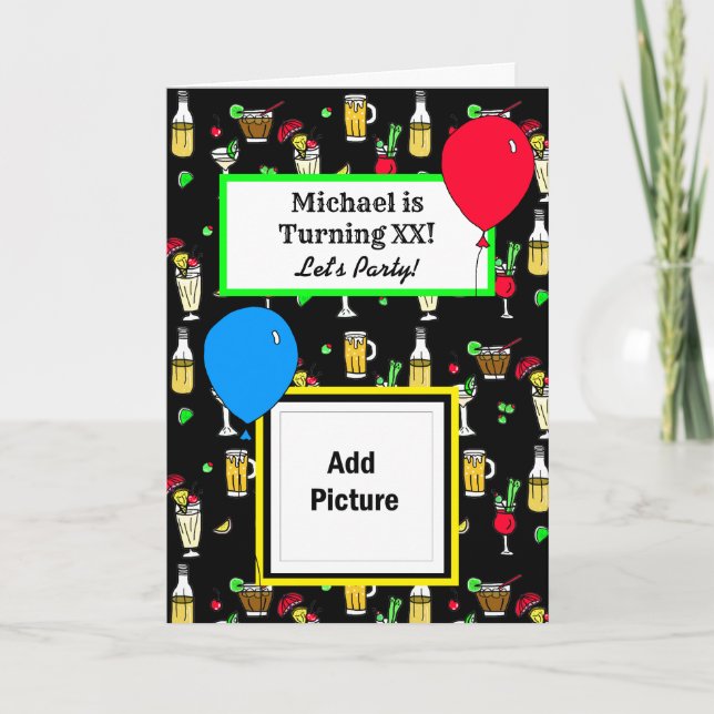 Happy Birthday Personalized Cocktails and Beers Card (Front)