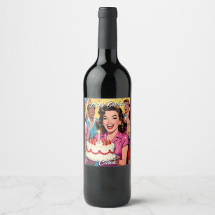 Happy Birthday Personalized Retro Pop Art Wine Label