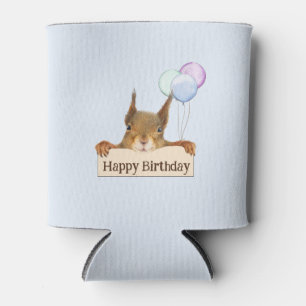 Happy Birthday Personalized Squirrel Balloon  Can Cooler