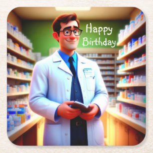 Happy Birthday Pharmacist Square Paper Coaster