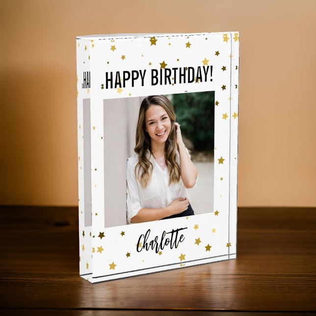Happy Birthday Photo Block, Custom Name & Photo (happy birthday photo block, custom photo block, photo gift, custom name gift, girl gift, mom gift)