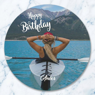 Happy Birthday Photo Classic Round Sticker