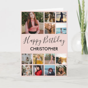 Happy Birthday Photo Collage 13 Photos Pink Black Card