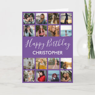 Happy Birthday Photo Collage 16 Photos Purple Card