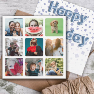 Happy Birthday Photo Collage & Balloon Text  Holiday Card