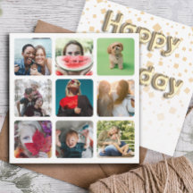 Happy Birthday Photo Collage & Gold Balloon Text 