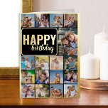 Happy Birthday Photo Collage with 17 Pictures Gold Foil Greeting Card<br><div class="desc">Say Happy Birthday with a luxury gold foil Photo Collage Card with custom pictures and personalised birthday greeting inside. The photo template is set up to create a cool photo collage with 17 of your favourite photos, displayed as 16 square and 1 vertical portrait pics. If you have any problems...</div>