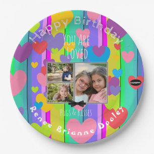Happy Birthday Photo Colourful Hearts HAMbWG Paper Paper Plate