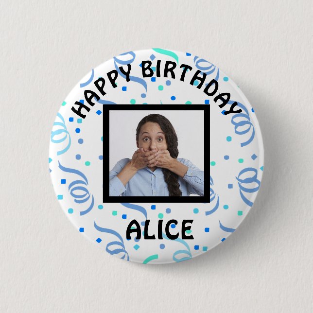 Happy Birthday Photo Confetti 6 Cm Round Badge (Front)