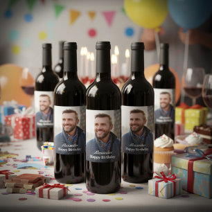 Happy Birthday Photo Custom   Wine Label