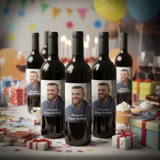 Happy Birthday Photo Custom   Wine Label (Happy Birthday Photo Custom Wine Labels great to personalize drink bottles for party. )