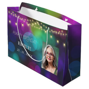 Happy Birthday photo Elegant Black pink Party Large Gift Bag