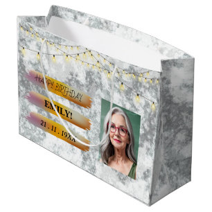Happy Birthday photo Elegant Black white Party Large Gift Bag