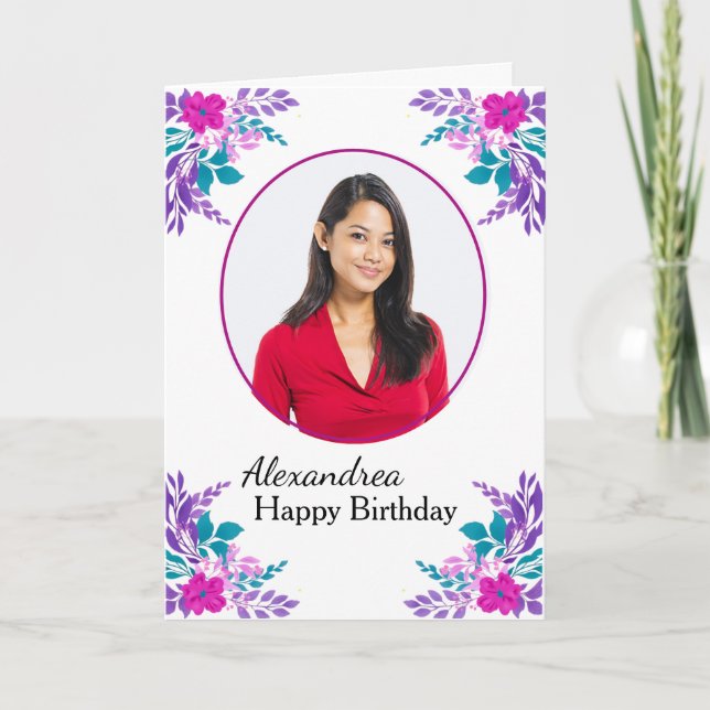 Happy Birthday Photo Flowers Custom Card (Front)