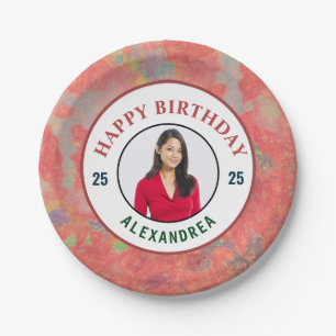 Happy Birthday Photo Modern Elegant Personalise Paper Plate