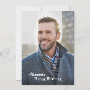 Happy Birthday Photo Modern Personalise Flat Card