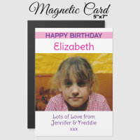 Happy Birthday photo name purple magnetic card