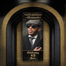 Happy Birthday Photo Party Event Gold Black Custom