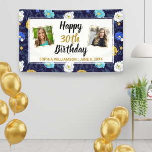 Happy Birthday Photo Pretty Floral Any Year Custom Banner