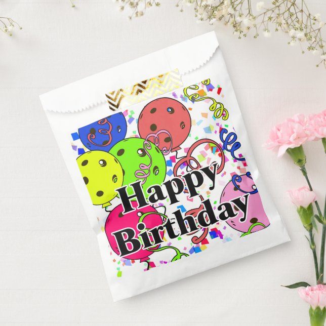Happy Birthday Pickleball Balloons Confetti White Favour Bags (Sealed)