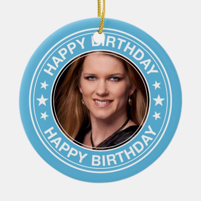 Happy Birthday Picture Frame in Blue Ceramic Tree Decoration (Front)