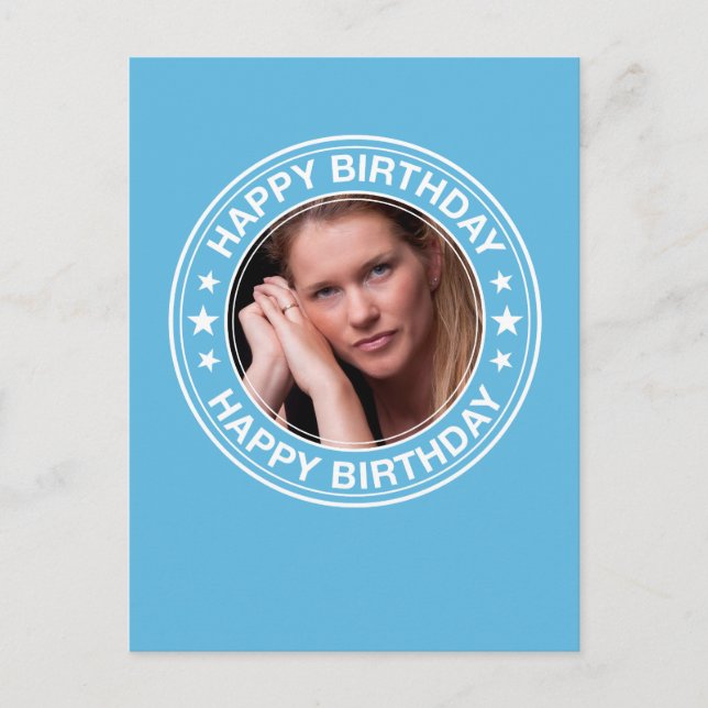 Happy Birthday Picture Frame in Blue Postcard (Front)