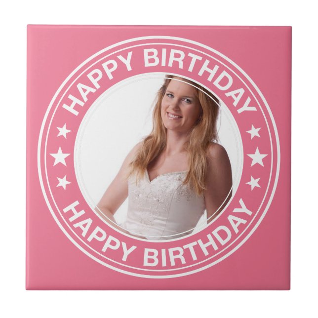 Happy Birthday picture Frame in Pink Tile (Front)