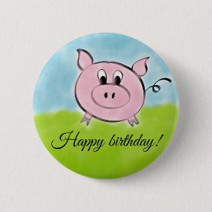 Happy birthday pig 6 cm round badge