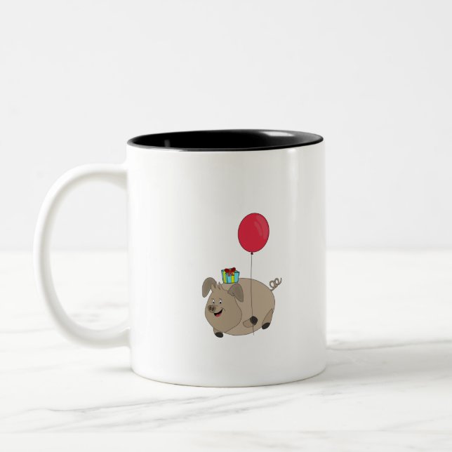 Happy Birthday Pig Two-Tone Coffee Mug (Left)